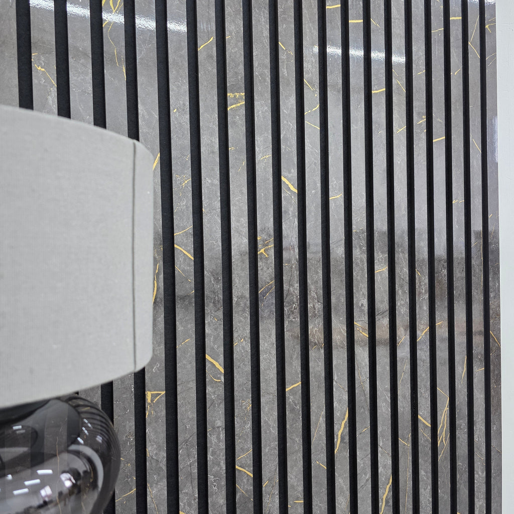 240cm x 60cm Acoustic Slatted Wall Panel Black & Gold Marble